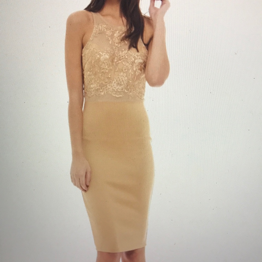 Camel sleeveless midi bodycon dress